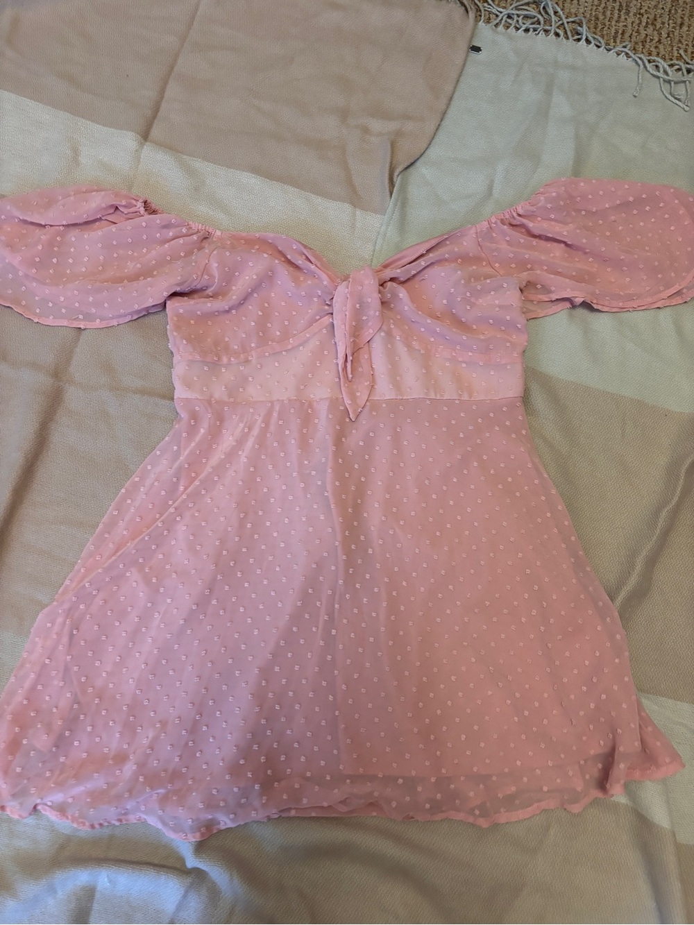 Pink Swiss Dot Off-Shoulder Dress